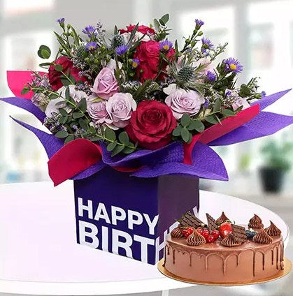 1 Kg Chocolate Cake With Birthday Flower Arrangement