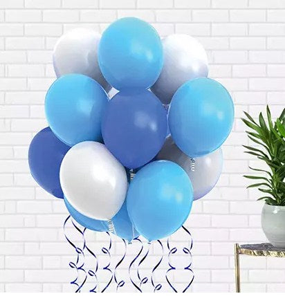 10 Blue & White Latex Balloons