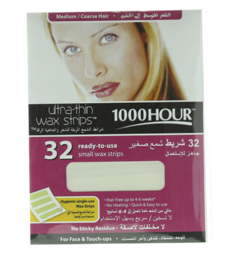 1000 Hour Ultra-Thin Wax Strips for Medium Coarse Hair Pack of 32