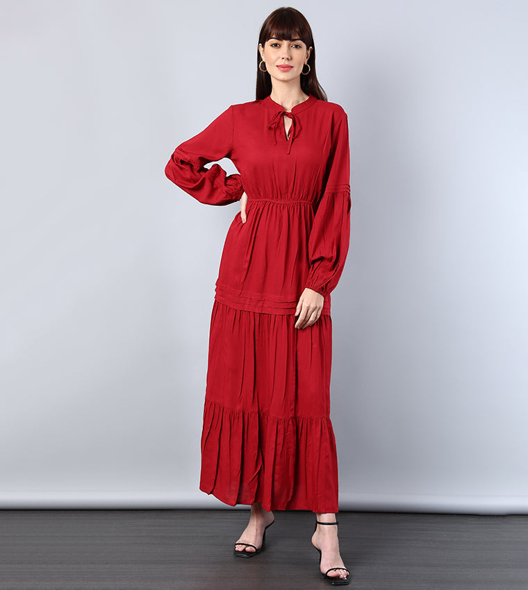 Aila Keyhole Neck Tiered Maxi Dress