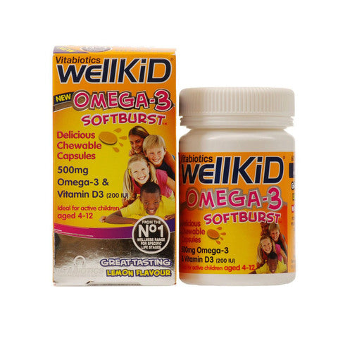 Vitabiotics Wellkid Omega-3 Softbust Capsules for Kids 4-12 years 60 Piece