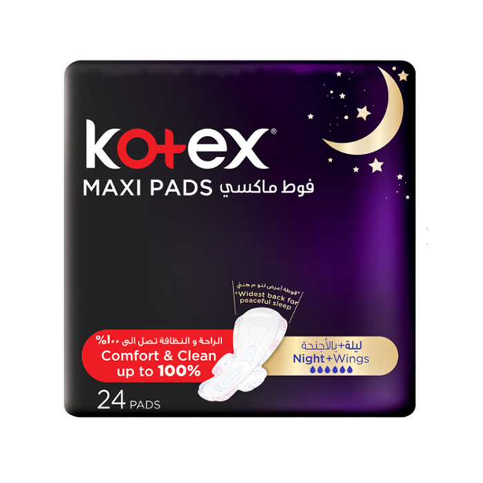 Kotex Maxi Pads Night With Wings 24's