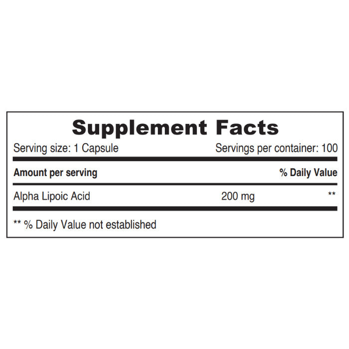 Sunshine Nutrition Alpha Lipoic Acid 200mg 100 Capsules