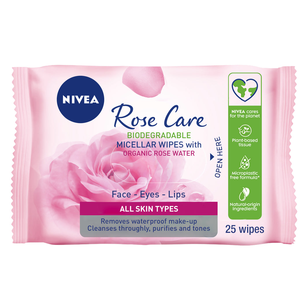 Nivea Rose Care Micellar Face Cleansing Wipes Organic Rose Water 25's