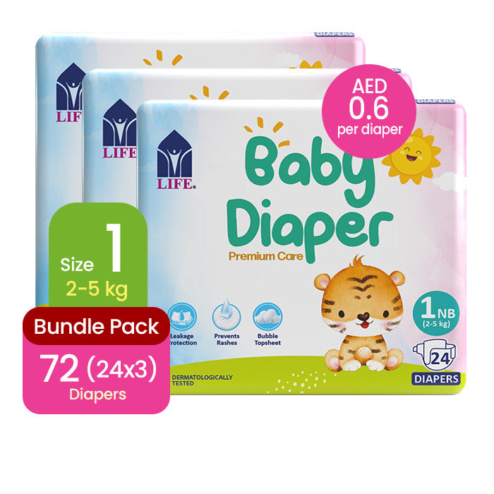 Life Baby Diaper Size 1-Newborn (2-5KG) 24's (Bundle of 3)