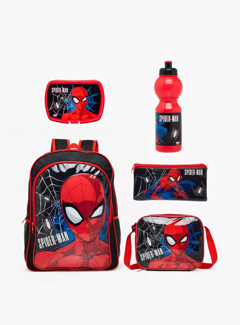 Marvel Spider-Man 5-Piece School Backpack Set for Boys 5-8 Years with Lunch Bag and Pencil Pouch