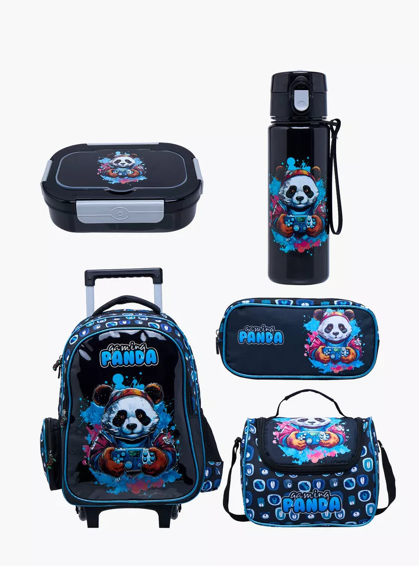 Juniors Animal Print 5-Piece School Trolley Bag Set for Boys 5-8 Years with Lunch Bag and Pencil Pouch