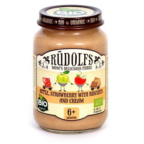 Rudolfs Apple, Strawberry Baby Puree With Biscuits Cream 190g in