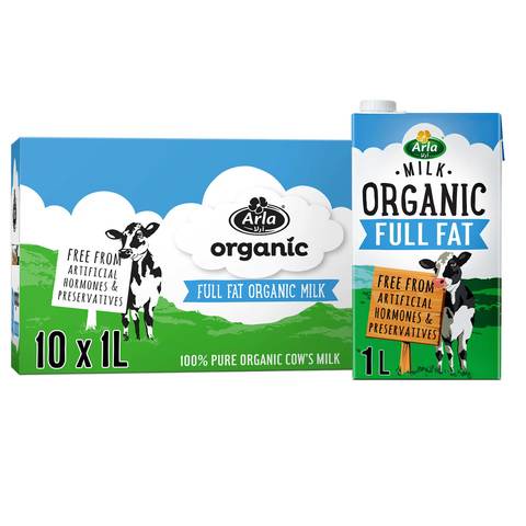 Arla Organic Full Fat Milk 1L x Pack of 10