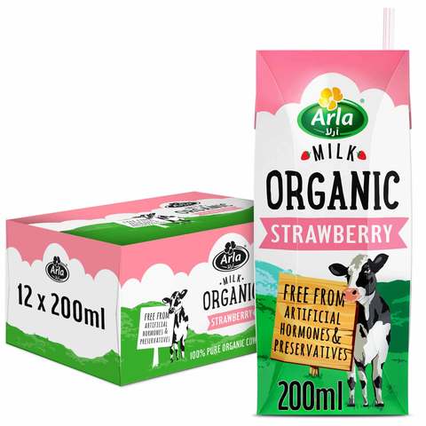 Arla Strawberry Flavour Organic Milk 200ml x Pack of 12
