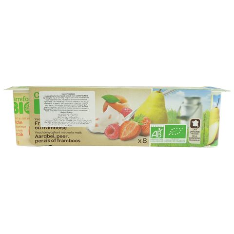 Carrefour Bio yogurt with Fruits and Whole Milk 125g x Pack of 8