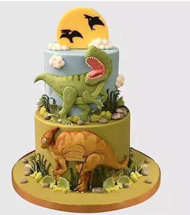 2 Tier Dinosaur Theme Chocolate Cake