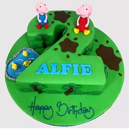 2 Years Old Peppa Pig Theme Chocolate Cake