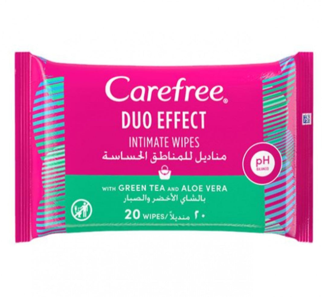 Carefree Duo Effect Intimate Wipes Green Tea & Aloe Vera 20s