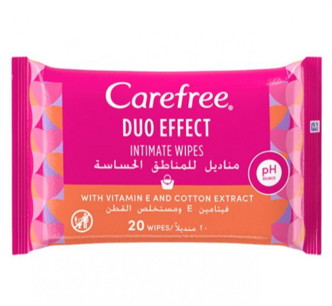 Carefree Duo Effect Intimate Wipes Vitamin E Cotton Extract 20s