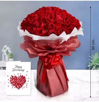 50 Red Roses with Greeting card