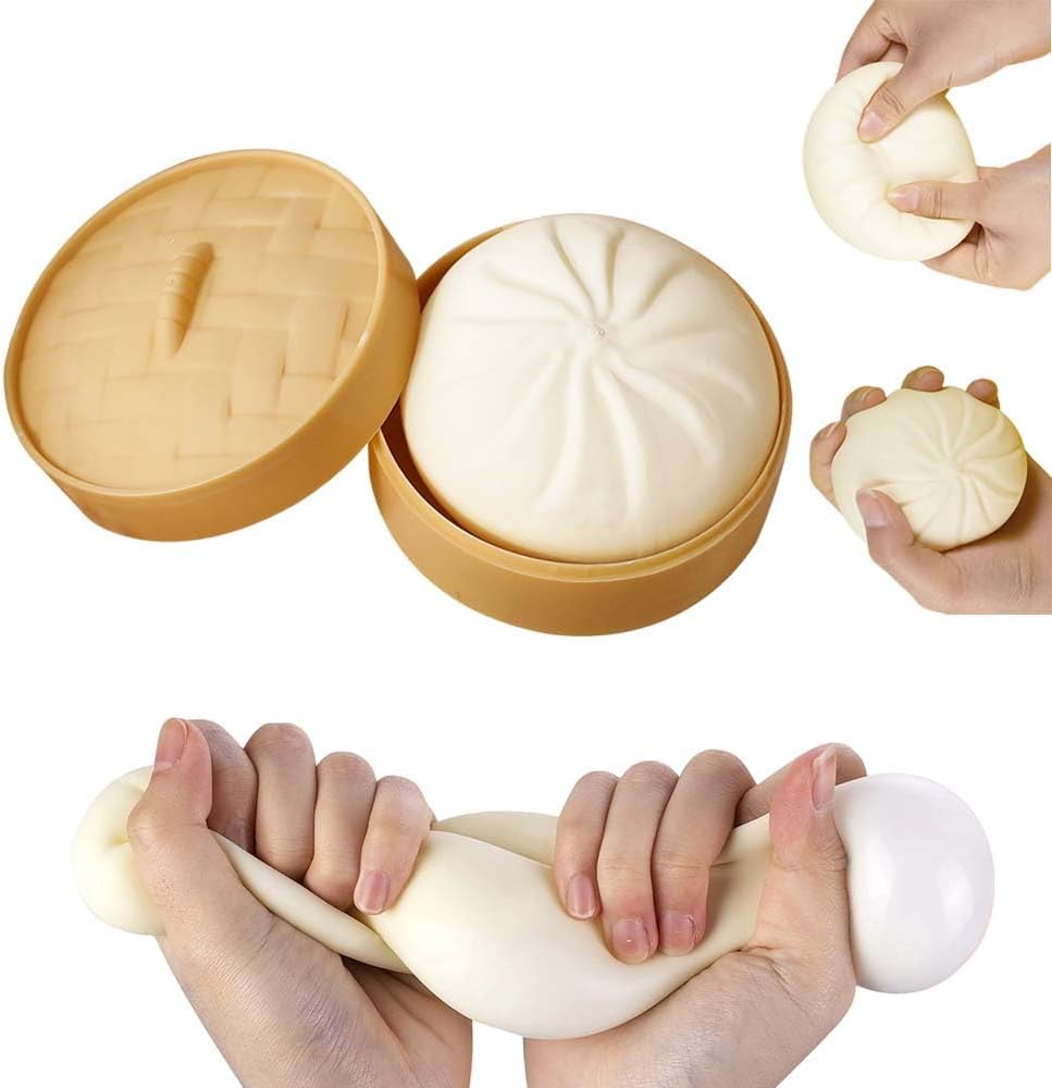 Giant Dumpling Squishy, Colorful Glitter Dumpling, Handmade Pressure Squishy Dumpling, Squeeze Dough Dumpling Stress Relief Fidget (White-(with a Steamer))