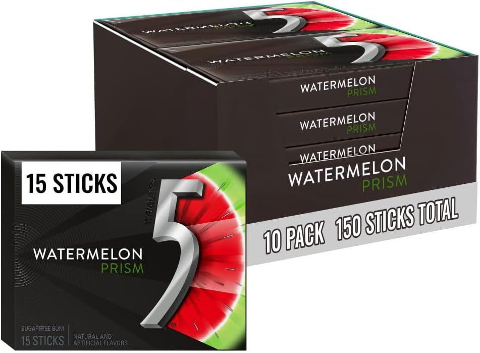 5 Gum Watermelon Prism Sugarfree Gum, 10 Packs