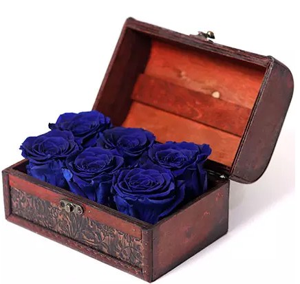 6 Blue Forever Roses In Treasure Box