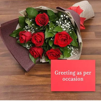 6 Red Roses Bouquet With Greeting Card