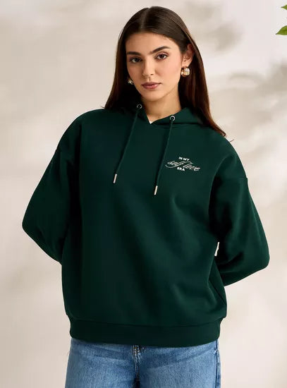 Slogan Print Hooded Sweatshirt