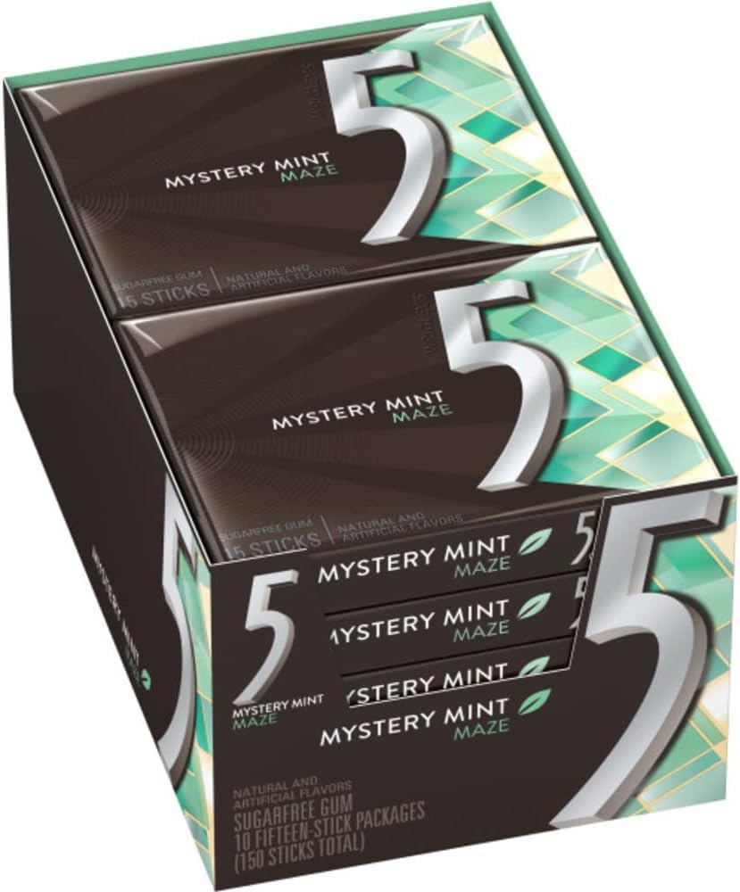 5 Gum Sweet Mint Sugar Free Chewing Gum Bulk, 15 Stick Box (Pack of 10)