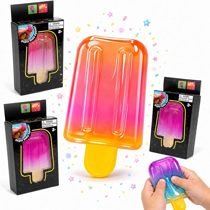 Squishy Popsicle Ice Cream Fidget Toy - Soft TPR Slow Rising Stress Relief Squeeze Ball, Sensory Anti-Anxiety Toy for Kids & Adults, Party Favor Gift (1 Pc, Random Color)