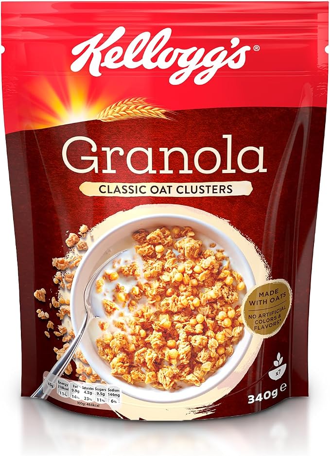 Kellogg's Granola Classic Oat Clusters | 340g | Made with Whole Oats | Tasty & Nourishing Breakfast | Source of Protein & Fibre | Delicious Crispy Oat Granola | Ideal For Breakfast & Snacks