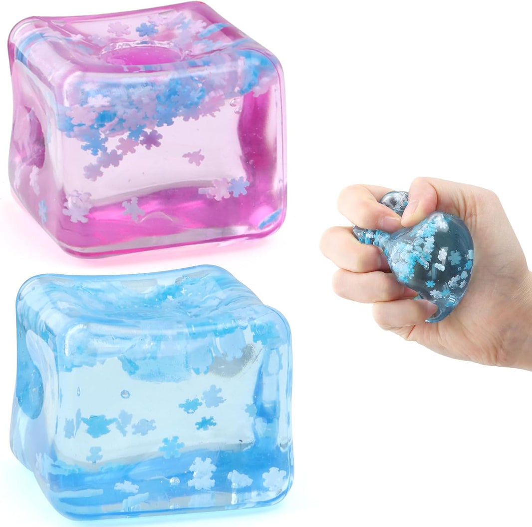 Chridark Ice Cube Fidget Toy for All Ages: 2 Pack Sensory Squishy Fidget Toys, Square Stress Balls, Classroom Prizes, Anxiety Relief Stress Cube Gift for Kids Teens Adults