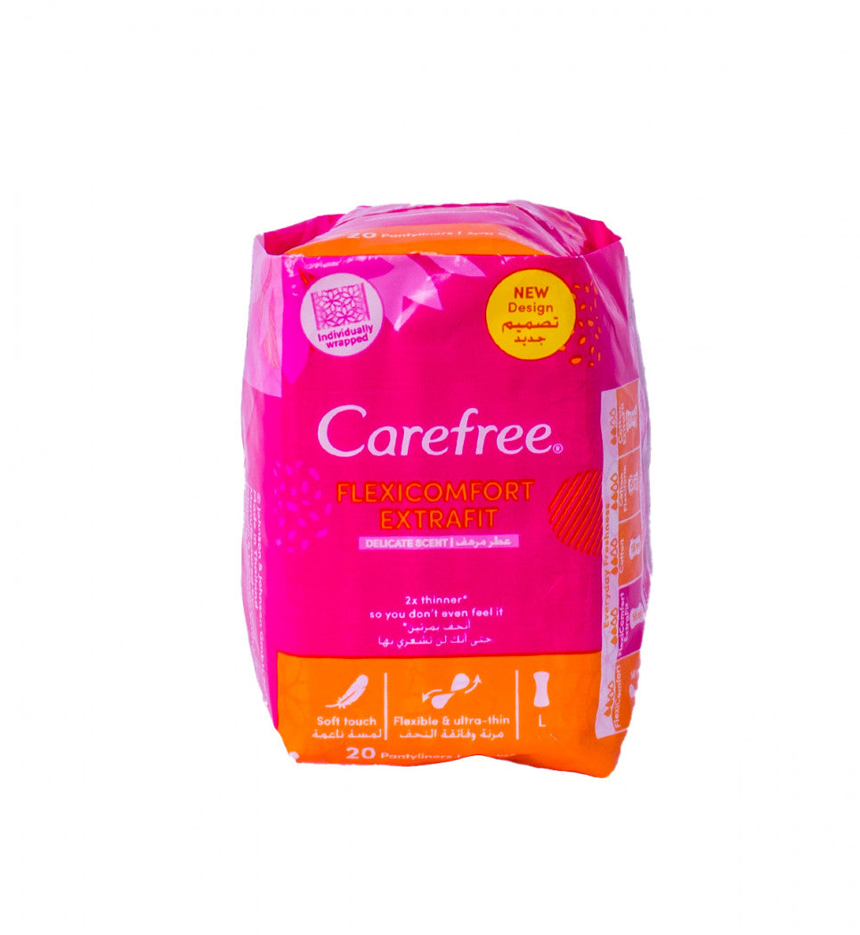 Carefree Panty Liners, Flexicomfort, Extrafit, Delicate Scent, Pack Of 20