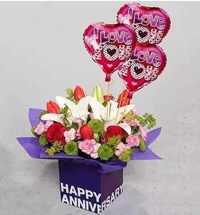 Anniversary Flower Arrangement with Balloon