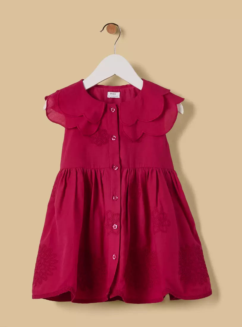 Embroidered Collared Dress with Bloomer