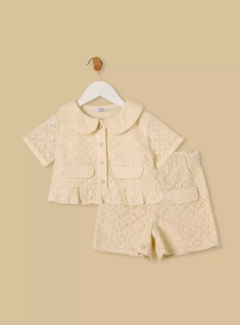 Lace Textured Top and Shorts Set