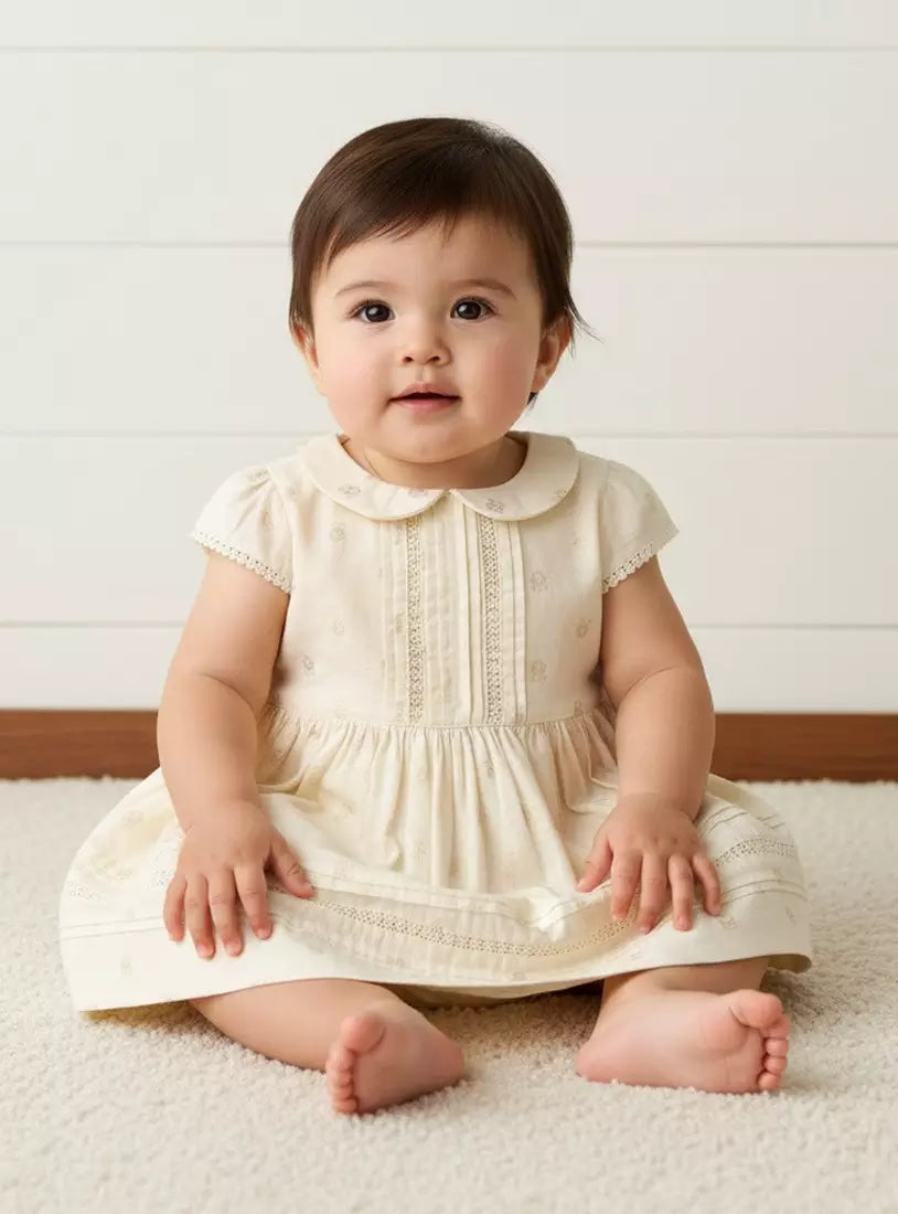 Foil Print Linen Blend Dress with Bloomers