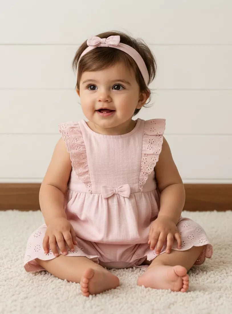 Textured Cotton Playsuit with Headband