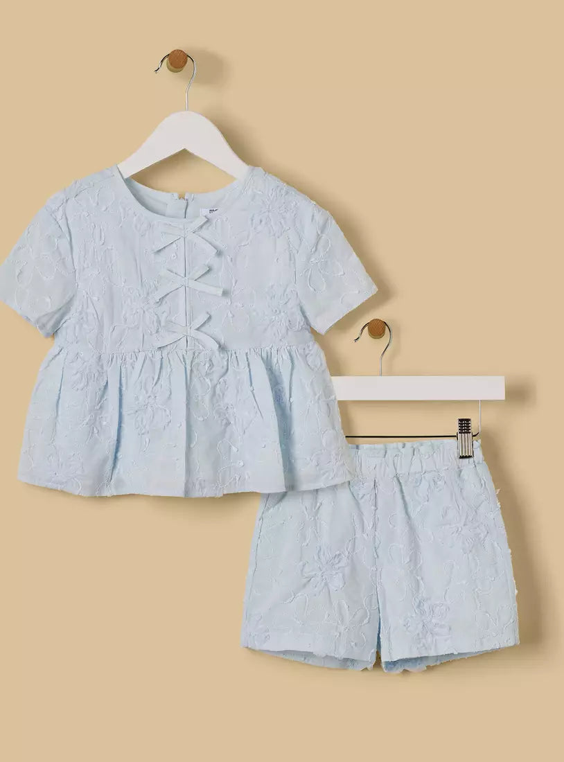 Floral Embroidered Top and Shorts Set