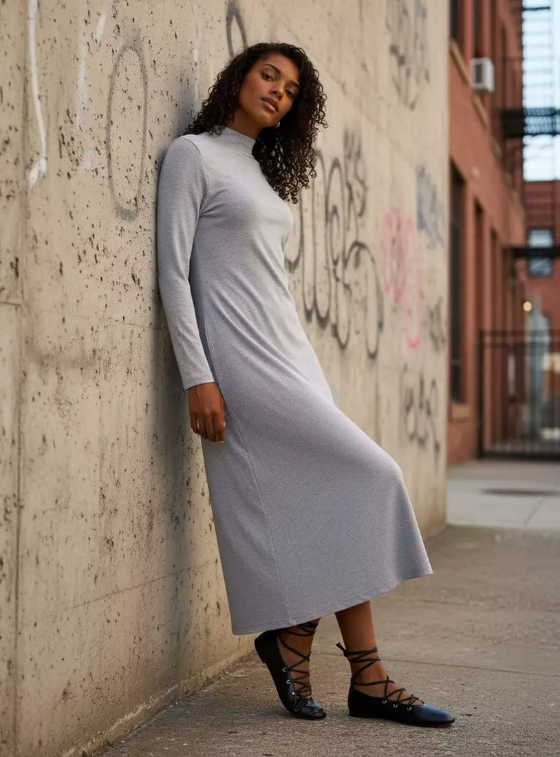 High Neck Midi Dress