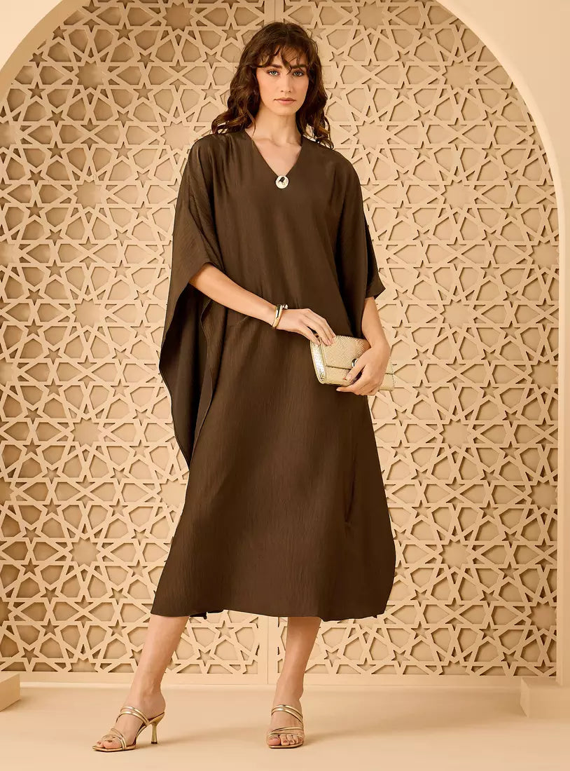 Satin Kaftan Dress with Metal Trim