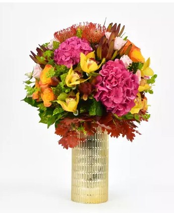 Beautiful Mixed Flowers In Golden Vase
