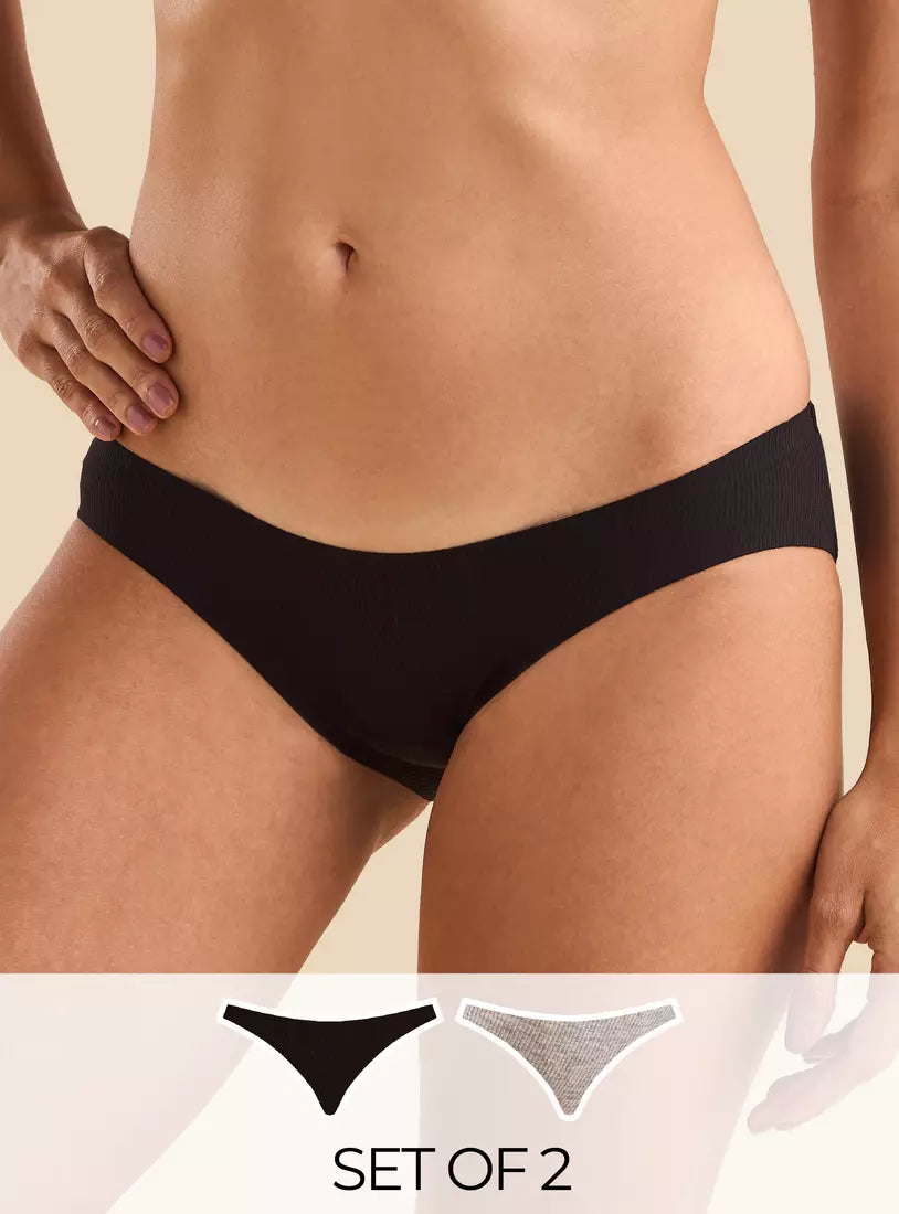 Pack of 2 - Ribbed Bonded Bikini Briefs
