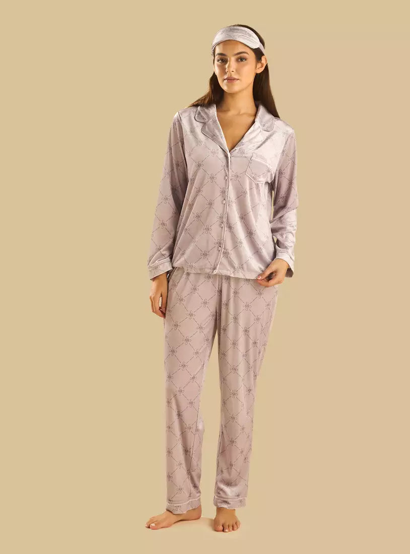 Printed Velour Pyjama Set