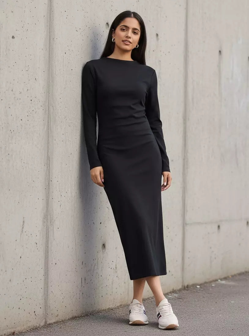 Plain Shift Dress with Slit