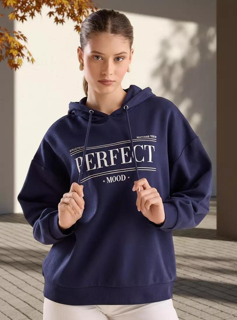 Slogan Print Hooded Sweatshirt
