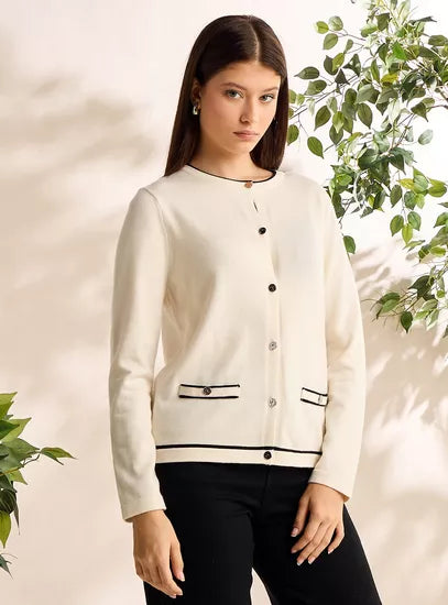 Contrast Tip Cardigan with Pockets
