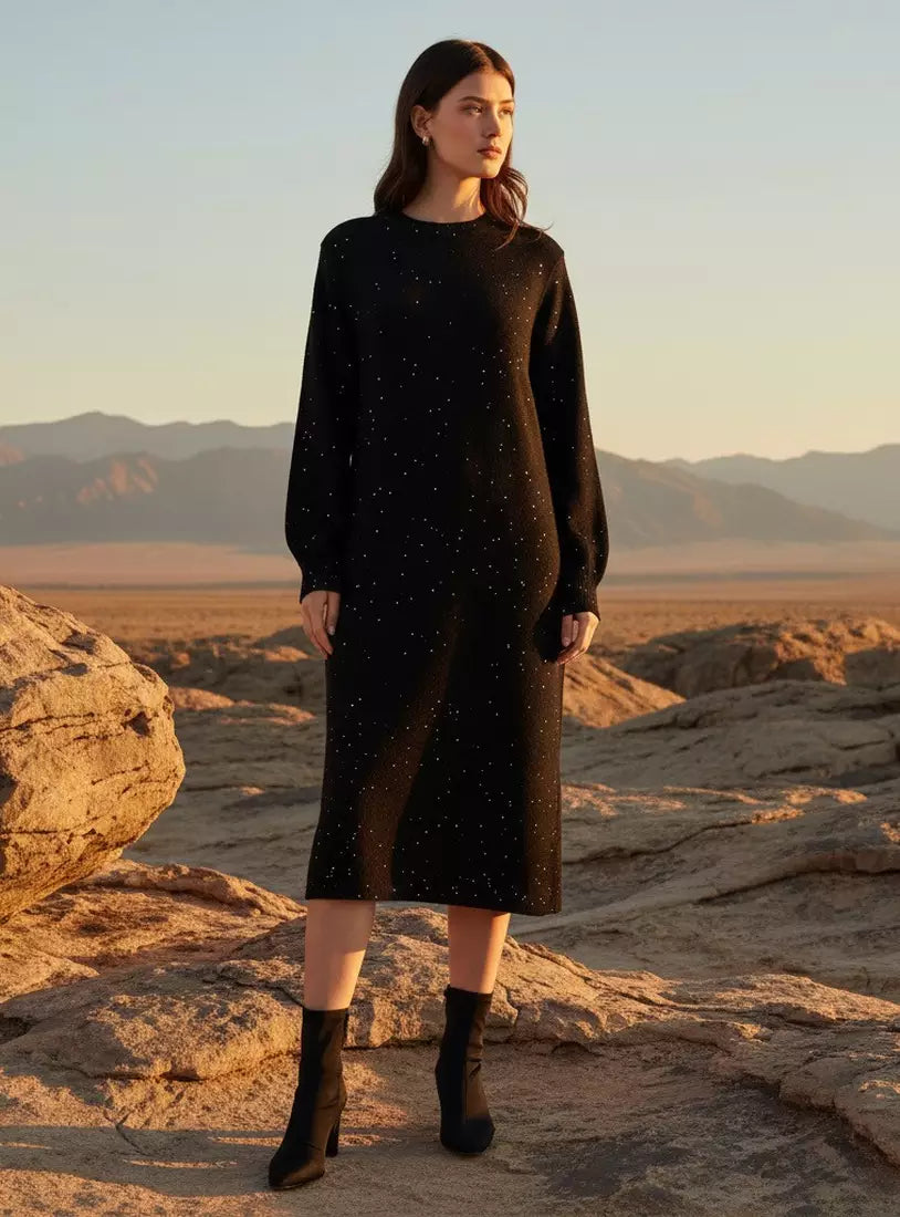 Sequin Embellished Sweater Dress