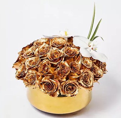 Delightful Gold Roses N Phalaenopsis Vase Arrangement