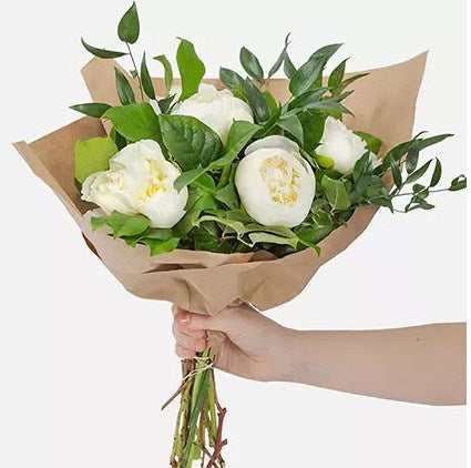 Elegant 5 White Peonies Bouquet