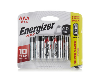 Energizer E91BP12 alkaline AAA max battery pack of 8 + 4