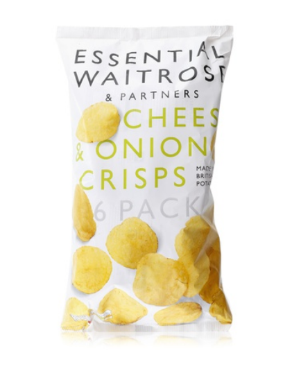 Essential Waitrose cheese and onion crisps 6x25g