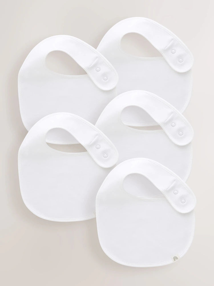 White 100% Cotton Baby Bibs 5 Pack